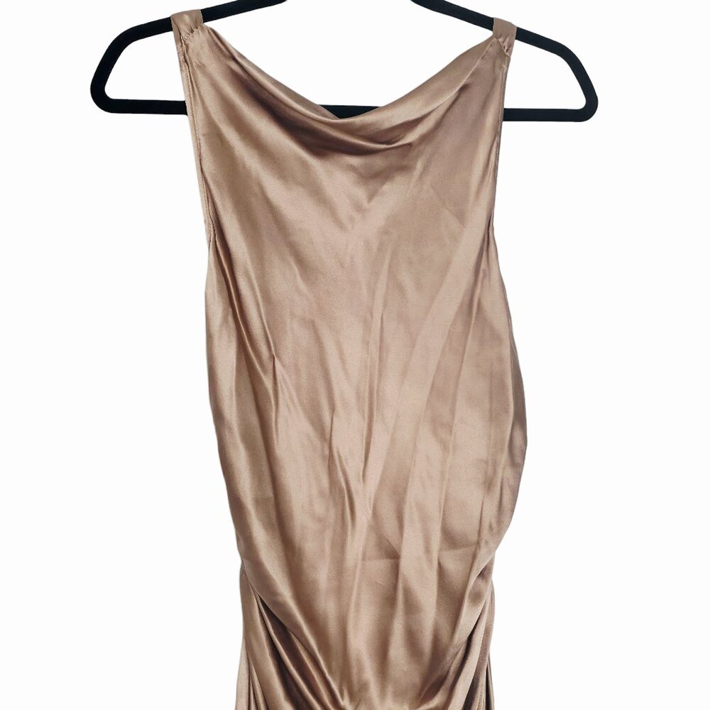 Reformation‎ Casette Midi Dress Croissant Brown Silk Cowl Neck Size 12 NWT - Picture 5 of 12